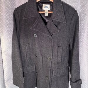 Old Navy Pea Coat Women's Size S Charcoal Gray Wool Blend Double Breasted